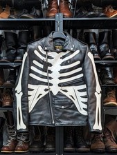 Chaqueta de motociclista Skeleton Rider de cuero negro para hombre Y GULOS