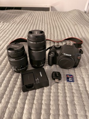 Canon EOS Rebel T5 18MP DSLR Black w/ 18-55mm & 75-300mm Lenses