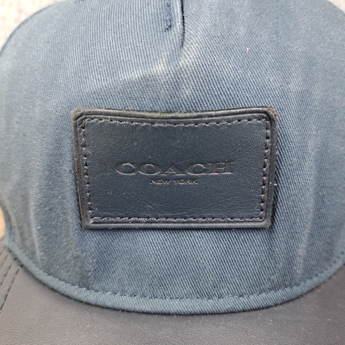 Coach Hat Cap Leather Strap Back Blue Leather Patch Logo Designer