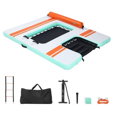 Uimoso Inflatable Floating Dock 8 x 6 FT Platform w/ Mesh Pool Removable Ladder