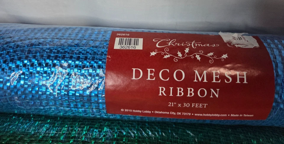 Lot of 9 Christmas Deco Mesh Ribbon(3) 21" Rolls & (6) 5.5''Roll Green Blue Gold - Image 2 of 4