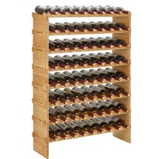 36/48/60/72 Bottle Stackable Modular Wine Rack Bamboo Wood Display Shelf 10-Tier