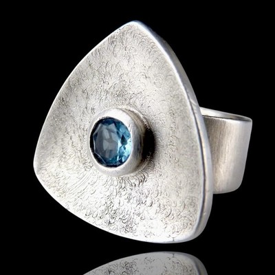 Vintage Designer Blautopas Silberring SIM 925er Silber Gebürstet Gr. 53 16,8mm