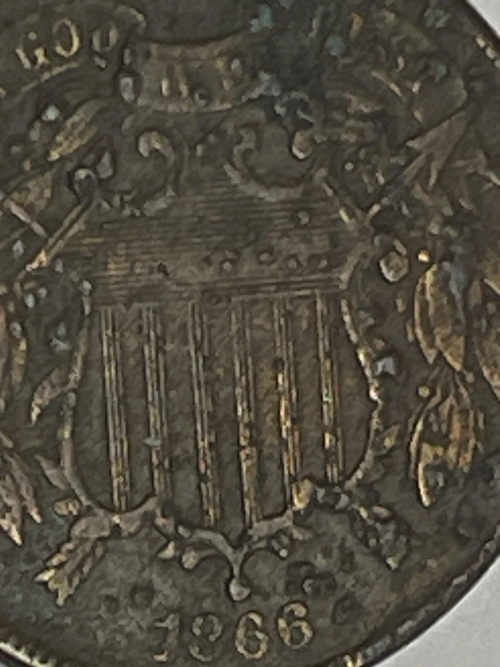 1866 2 CENT Piece Shield Bronze Original Vintage Antique Coin Free Shipping - Image 4 of 4