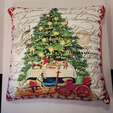 Christmas Tree Throw Pillow Cover Jute Trim 17x17 Holiday Decor Zipper