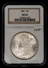 1881 $1 Morgan Silver Dollar - Frosty White Coin - NGC MS 64 - SKU-X6801