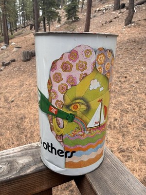 1960s 7-UP Give Un To Others Trash Garbage Can Kim Whitesides Hippie peter max