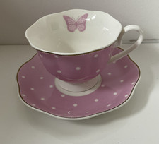 Regal Spencer Fine China Tea Cup & Saucer Set Pink Polka Dot Butterfly 200ml