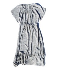 Yak & Yeti Dress Sz L Tan, Purple, White Floral Vine Slit Tier Cinched Tie Waist