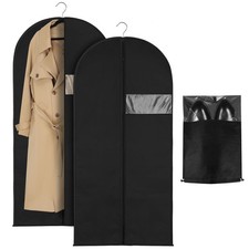 Kleidersack Set 2 St&uuml;ck Vliesstoff Schwarz mit Schuhbeutel Staubschutz 120x60 cm