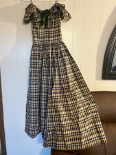 1940s Vintage Plaid Peasant Ruffle Evening Prom Long Dress Handmade Off Shoulder