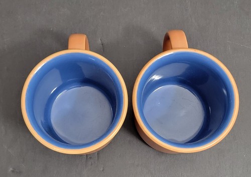 Vintage Crown Corning Japan Terra Cotta Sonora Set Of 4 Coffee Mugs Blue Inside - Picture 13 of 15