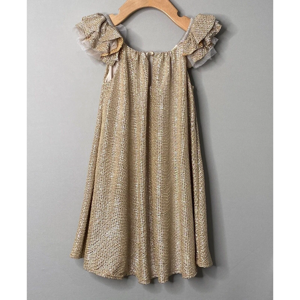 Vestido de Fiesta LUNA LUNA Dorado Metálico Manga Tul Niñas 5 Años Vacaciones Navidad Foto 4 de 4