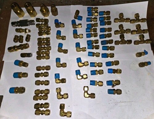 LOT: Swagelock Brass Compression Fittings(70+): Elbows, Tees, Couplers, Adapters