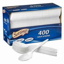 Settings White Plastic Soup Spoons, 400 Count - 1 Pack Spoons 400 ,