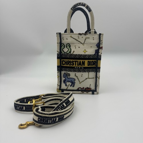 Dior Book Tote Mini in White Canvas with Zodiac Embroidery ebayAG Auth