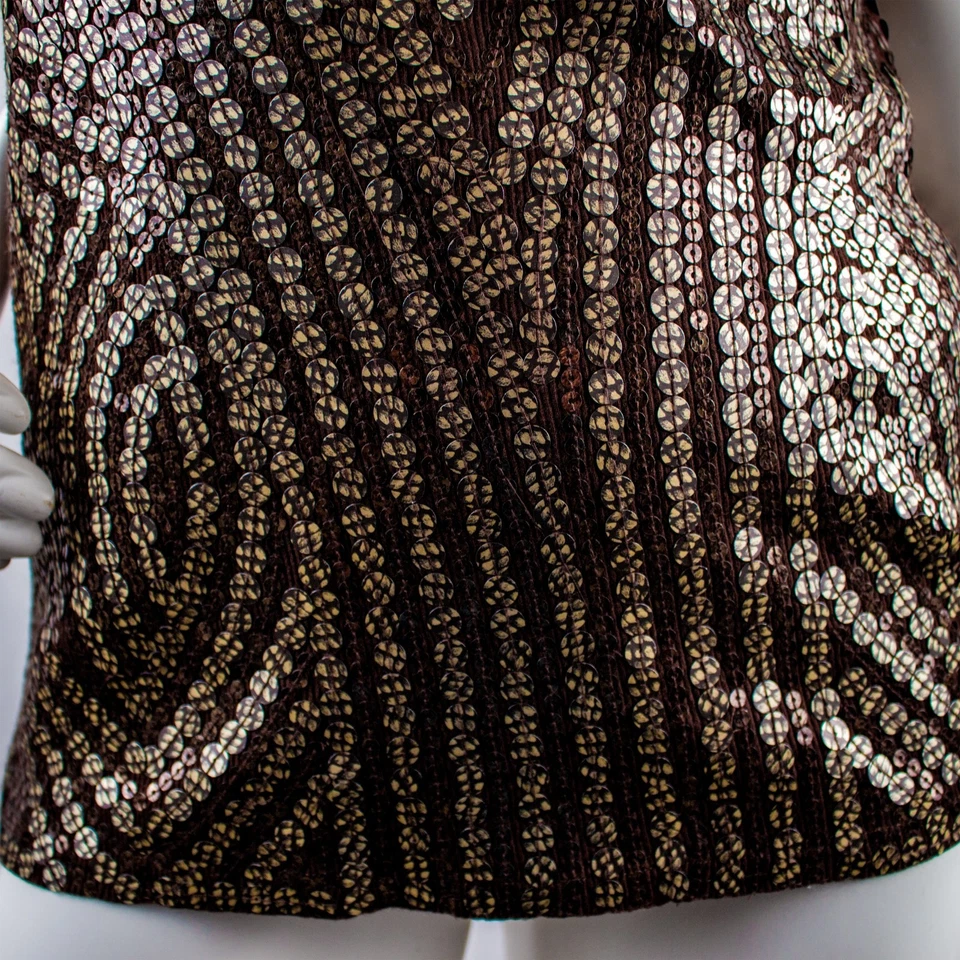 MICHAEL KORS Nueva Camiseta sin Mangas Marrón Bronce Cuello Redondo Mujer Lentejuelas Talla XL Foto 2 de 4