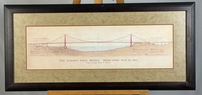 FRAMED GOLDEN GATE BRIDGE ARCHITECTURE PLANS SAN FRANCISCO 42 x 19 BOMBAY CO