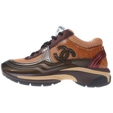 CHANEL 24 Coco Mark Lace Up Low Cut Shoes Sneakers Brown orange G45077 Used 22c8