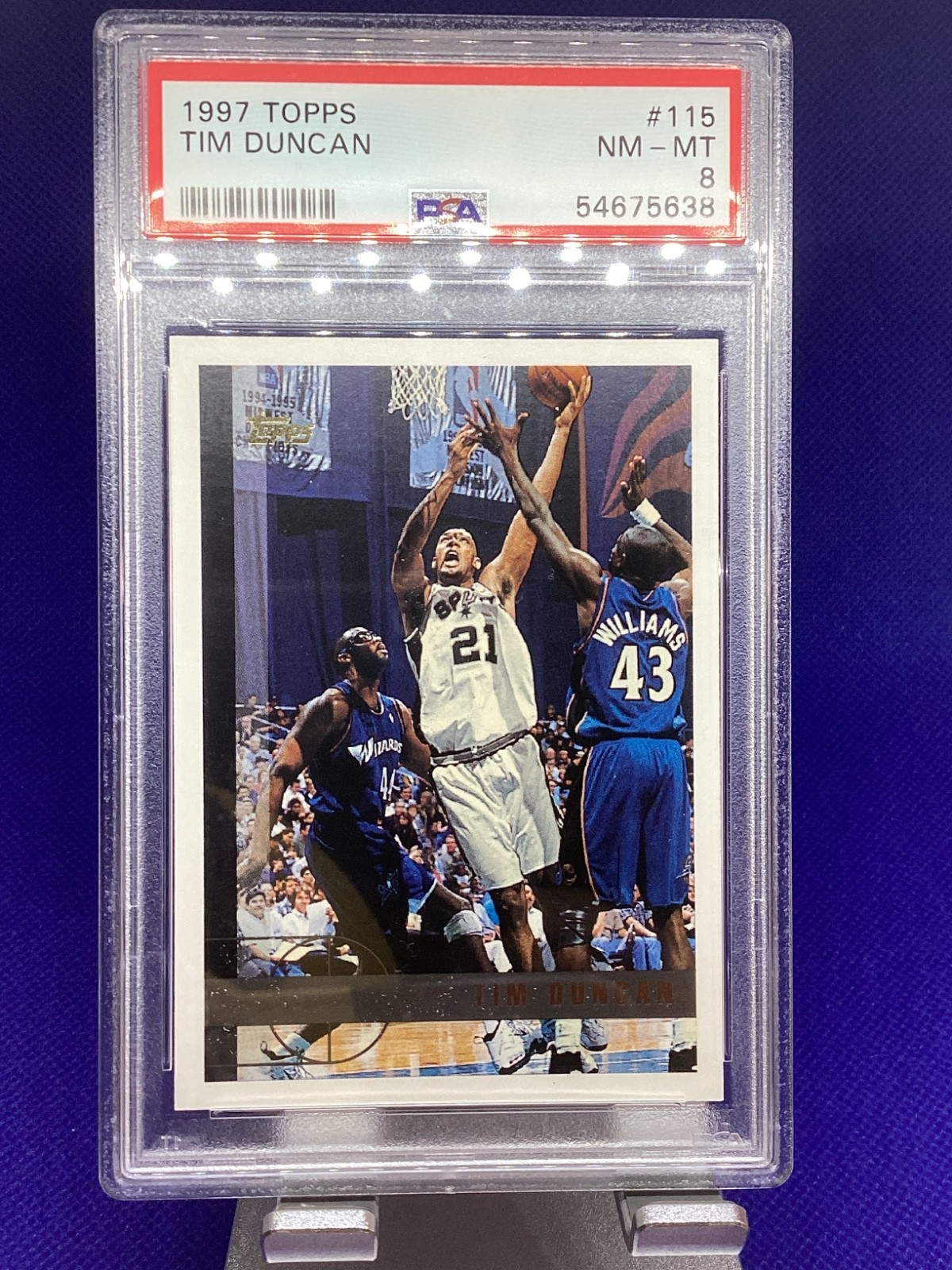 1997 Topps #115 TIM DUNCAN rookie PSA 8 NM-MT. Hof Spurs (-638)