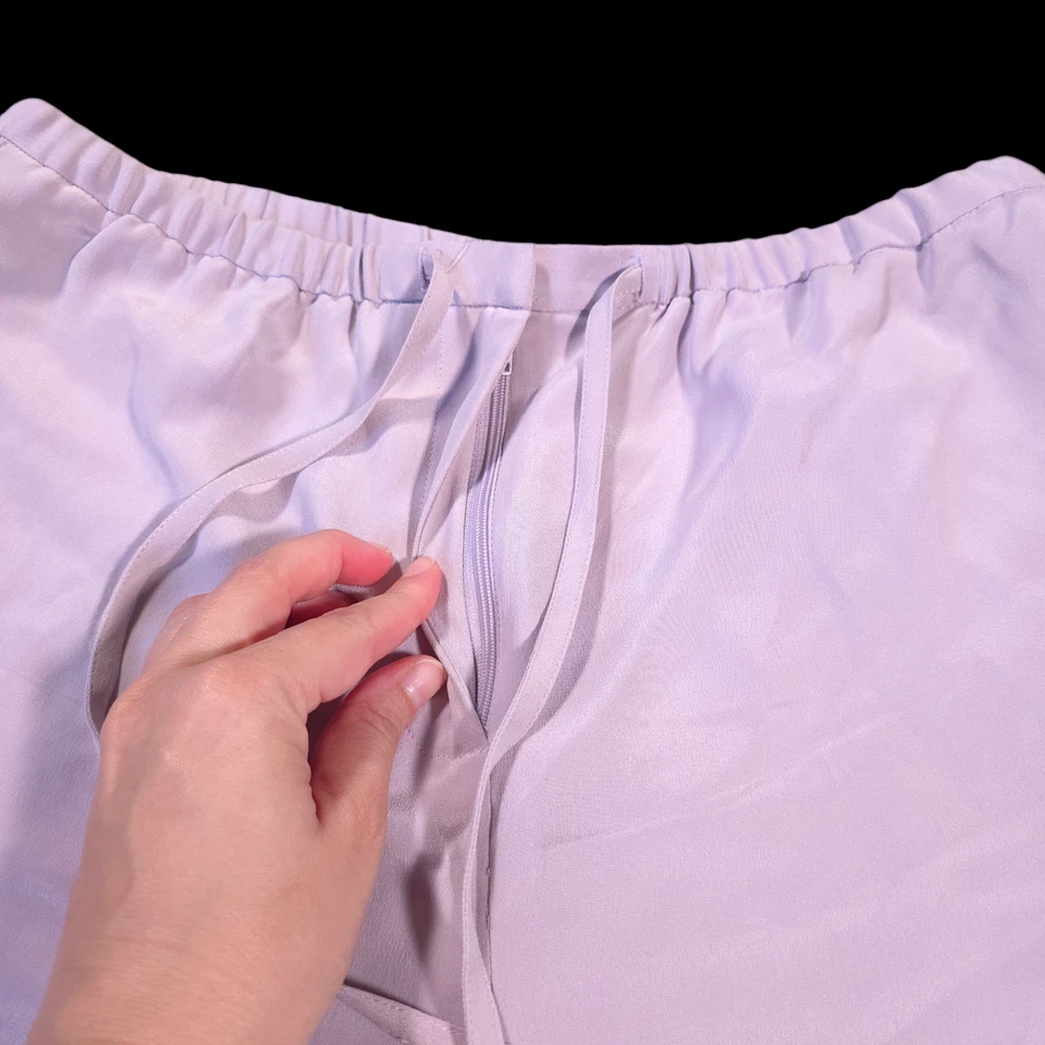 Pantalones de seda Due Per Due en lila botón cremallera cierre cordón mujer talla 14P Foto 4 de 4