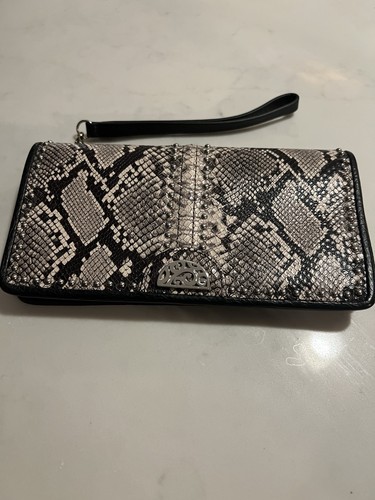 Brighton Rockmore Large Wallet Wristlet Python Snake Print Quality Black Leather