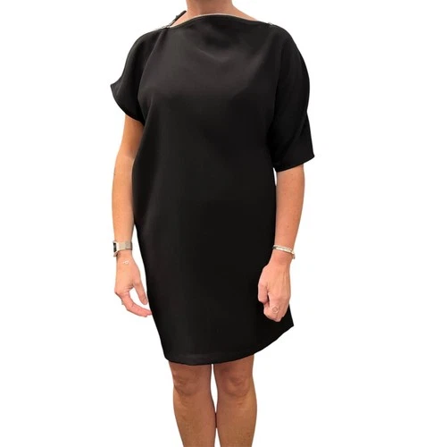 Alexander McQueen  Black Straight-Cut  Asymmetric Dress UK 10 BNWT  ZipNeck