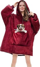 Damen Oversize Hoodie Pullover Sweatshirt Decke mit Ärmeln Kuschelpullover Rot