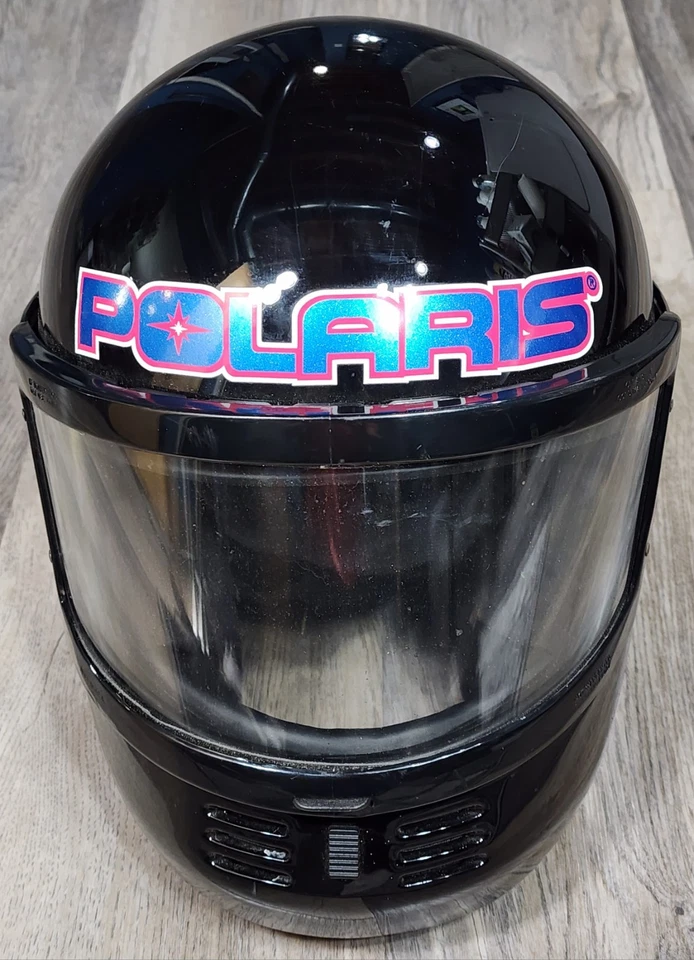 Vintage Polaris Indy Snowmobile Helmet Full-Face Black Blue Pink USA Size Large - Image 2 of 4