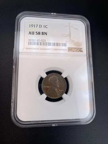 1917 D Lincoln Cent NGC AU 58 BN Wheat Penny 1c