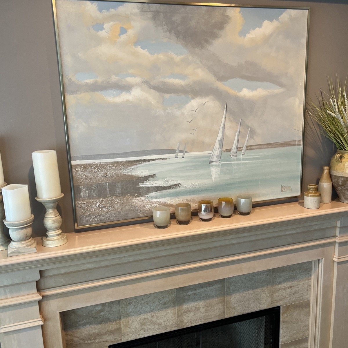 Lee Reynolds Painting Ships Sailboats Cove Harbor 50x40 Vanguard