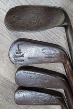 4 Antique Vintage 1920's Interesting Scottish Made Hickory Wood Shaft Golf Clubs