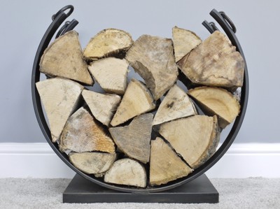 Großer rustikaler Eisen Metall Rund Kreis Gebogen Holzlager Halter Aufbewahrung