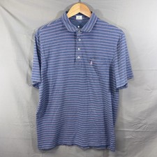 johnnie-O Polo Shirt Mens Large Blue Pink Striped Hangin' Out Stretch Pocket