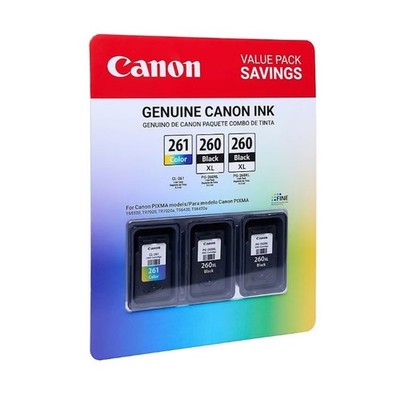 Canon Genuine Black PG-260XL & CL-261 Color Ink Cartridges Club Pack 3706C012AA