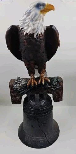 Independence Day American Patriotic Bald Eagle Perching On Liberty Bell Figurine