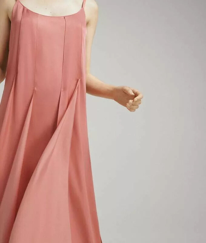 New MASSIMO DUTTI Satin Swing Maxi Dress Orange Pink - Size