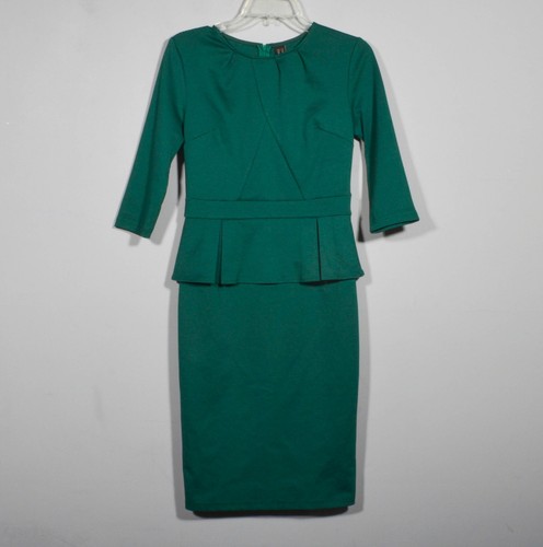 VFShow Emerald Green Pleated Crew Neck Peplum Sheath Dress Size S - Picture 2 of 5