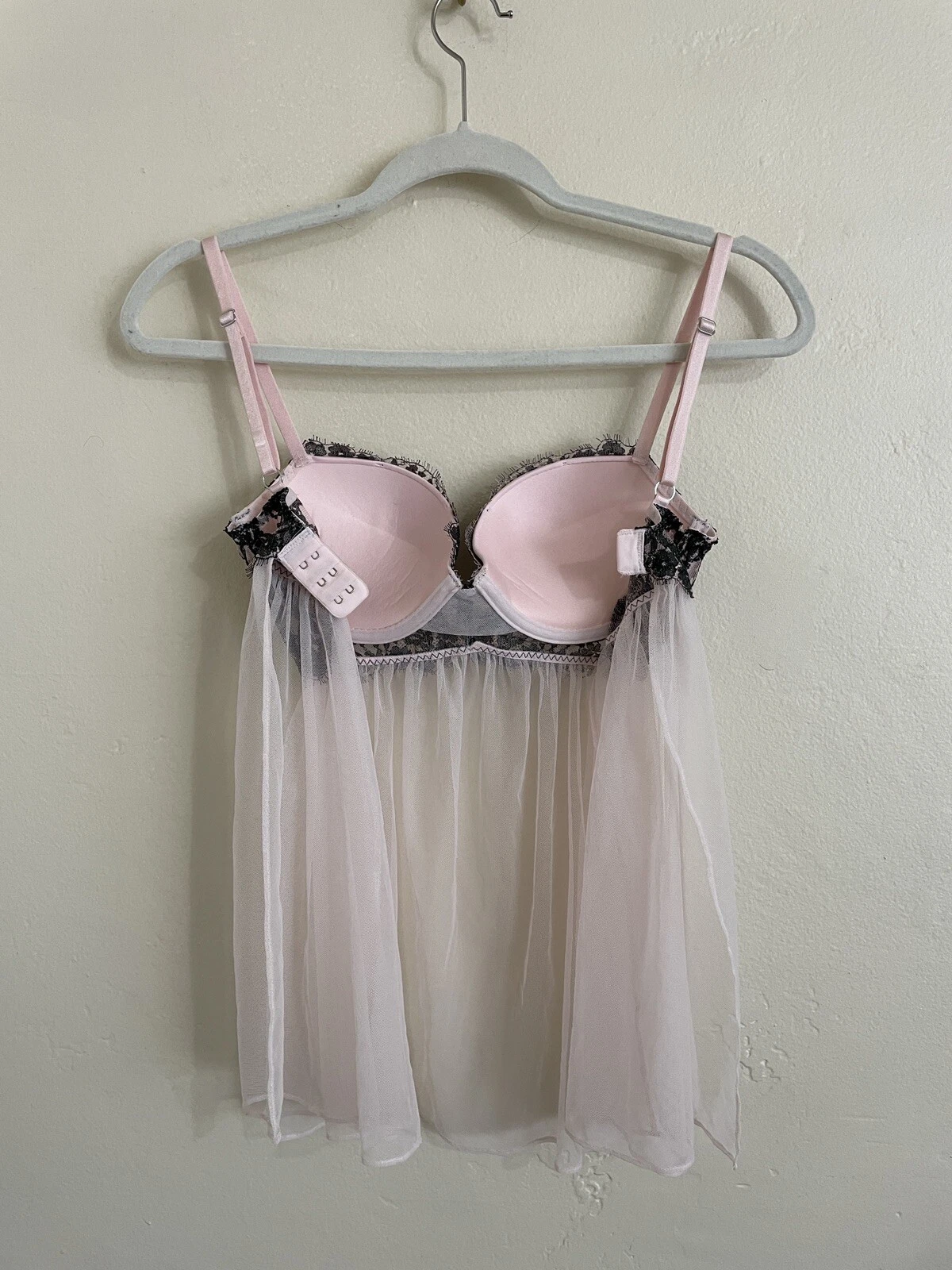 UNDERCOVER Victoria's Secret abito tulle rosa push up babydoll camicia da notte TAGLIA 32D V DAY!