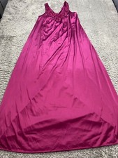 Vanity Fair Nightgown Women Small Raspberry Satin Silky Slip A-Line Maxi Vtg