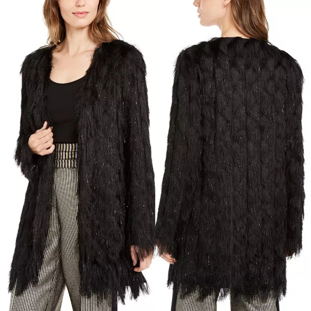 Rachel Zoe Metallic Fringe Jacket Cocktail Cardigan Formal Evening