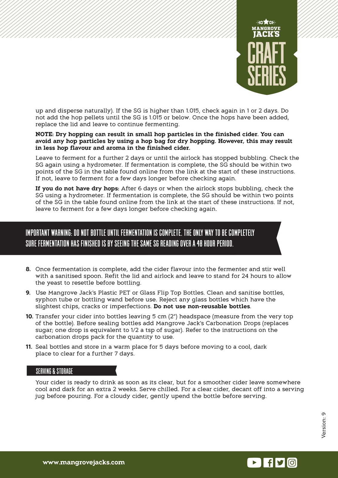 Mangrove Jack's CS Dry Hopped Apple Cider Recipe Kit, 6 gallons eBay