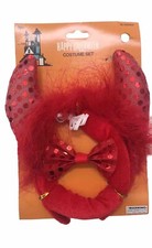 3 Piece Red Devil Headband Horn Ears,Tail, Sequin Bow Tie Halloween Costume New
