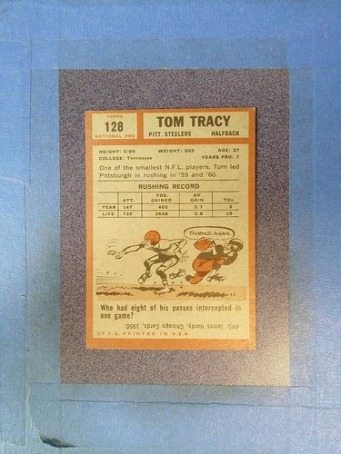 JY26) 1962 Topps #128 TOM TRACY Pittsburgh Steelers EX - Picture 2 of 2