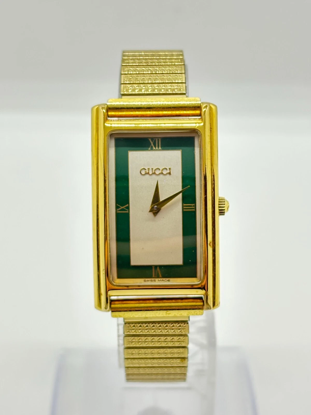 [Exc+5] Montre Homme GUCCI 2600M Plaqué Or Vert Quartz Occasion Fonctionne F/S