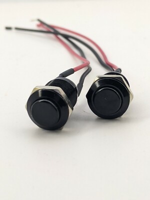 12 MM Push Button High Head Black Momentary Switch with 6 inches 2 wires 5-24 V