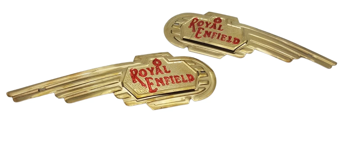 FOR ROYAL ENFIELD GOLDEN LOGO DECAL BADGE EMBLEM MONOGRAM PETROL FUEL TANK PAIR