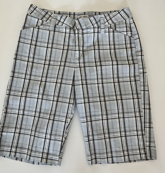 Lee Dungarees Bermuda Blue Plaid Cargo shorts Women Sz 14 Medium