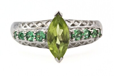 STS Karis Signed Rhodium Plate Marquise Cut Quartz Green CZ Ring Sz 7