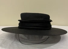 Vintage Adolfo II NY Paris Woven Brim Black Hat With Ribbon Made In USA